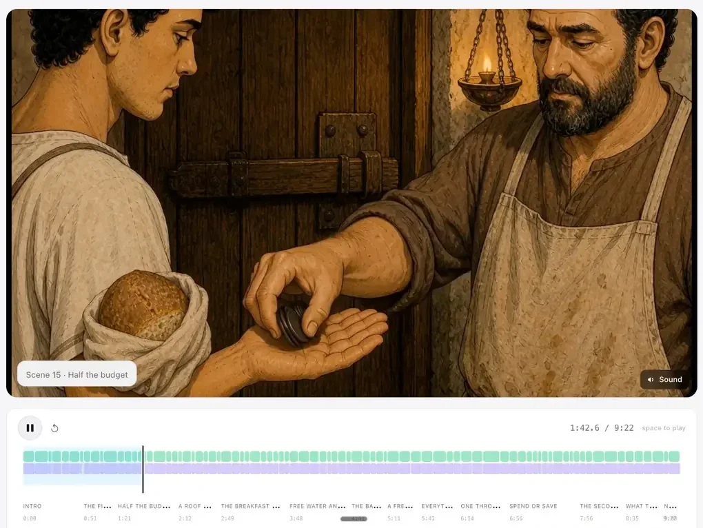 VIA Film: the assembled 9 minute 22 second video with its scene timeline and sections