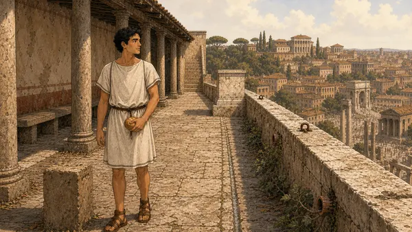Marcus on a hillside path above the city
